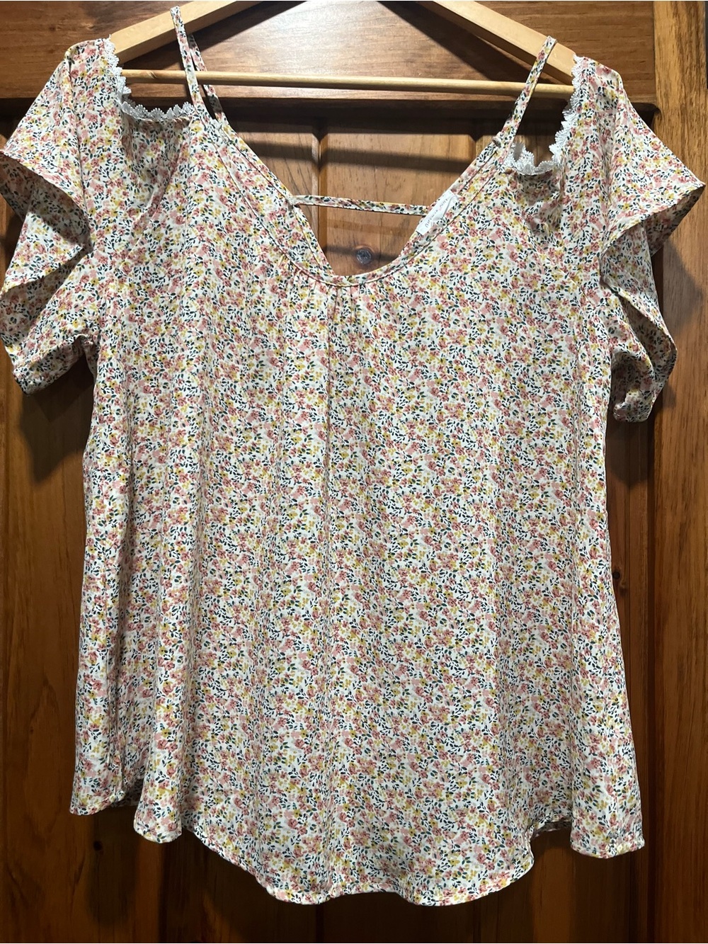 Sienna Sky Floral Cold-Shoulder top in Cream and Pink and Yellow